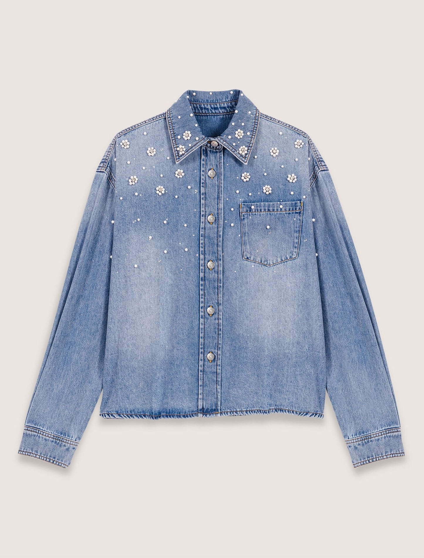 Blue Denim shirt with embroidered beads