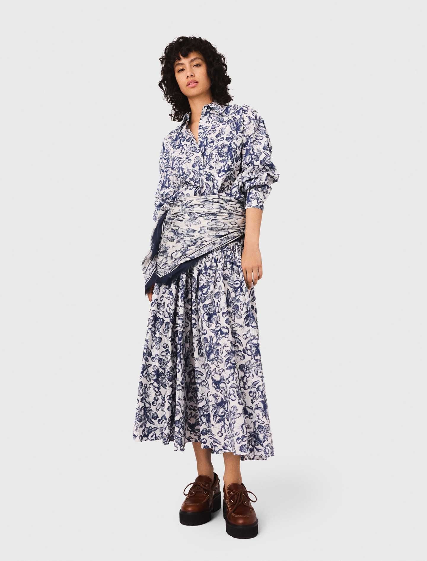 Blue Fruits Print featured  Long printed shirt