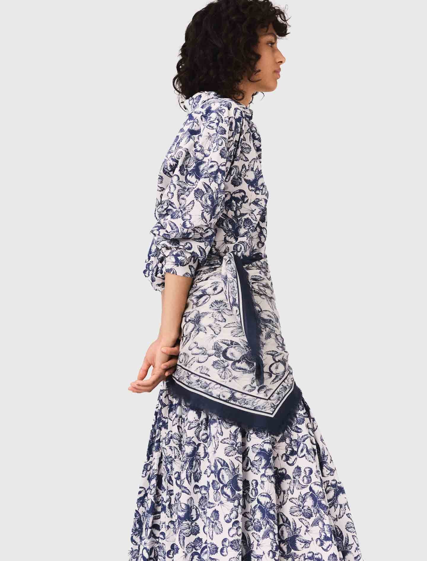 Blue Fruits Print Long printed shirt