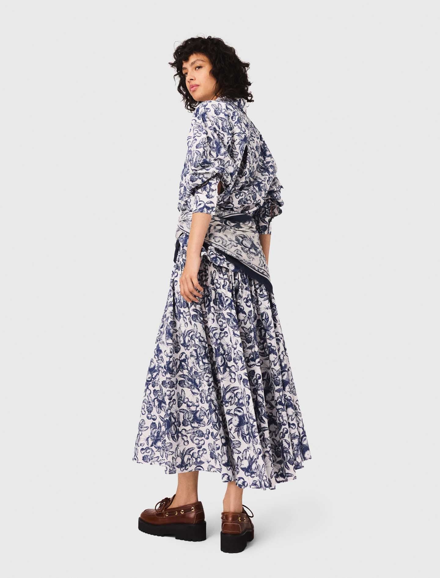 Blue Fruits Print Long printed shirt