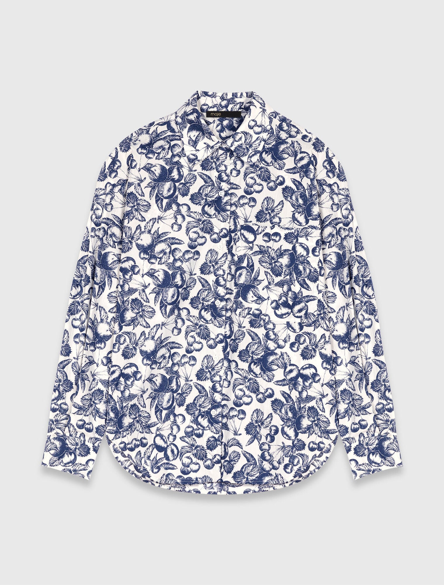 Blue Fruits Print Long printed shirt