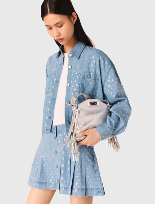 Short rhinestone denim shirt