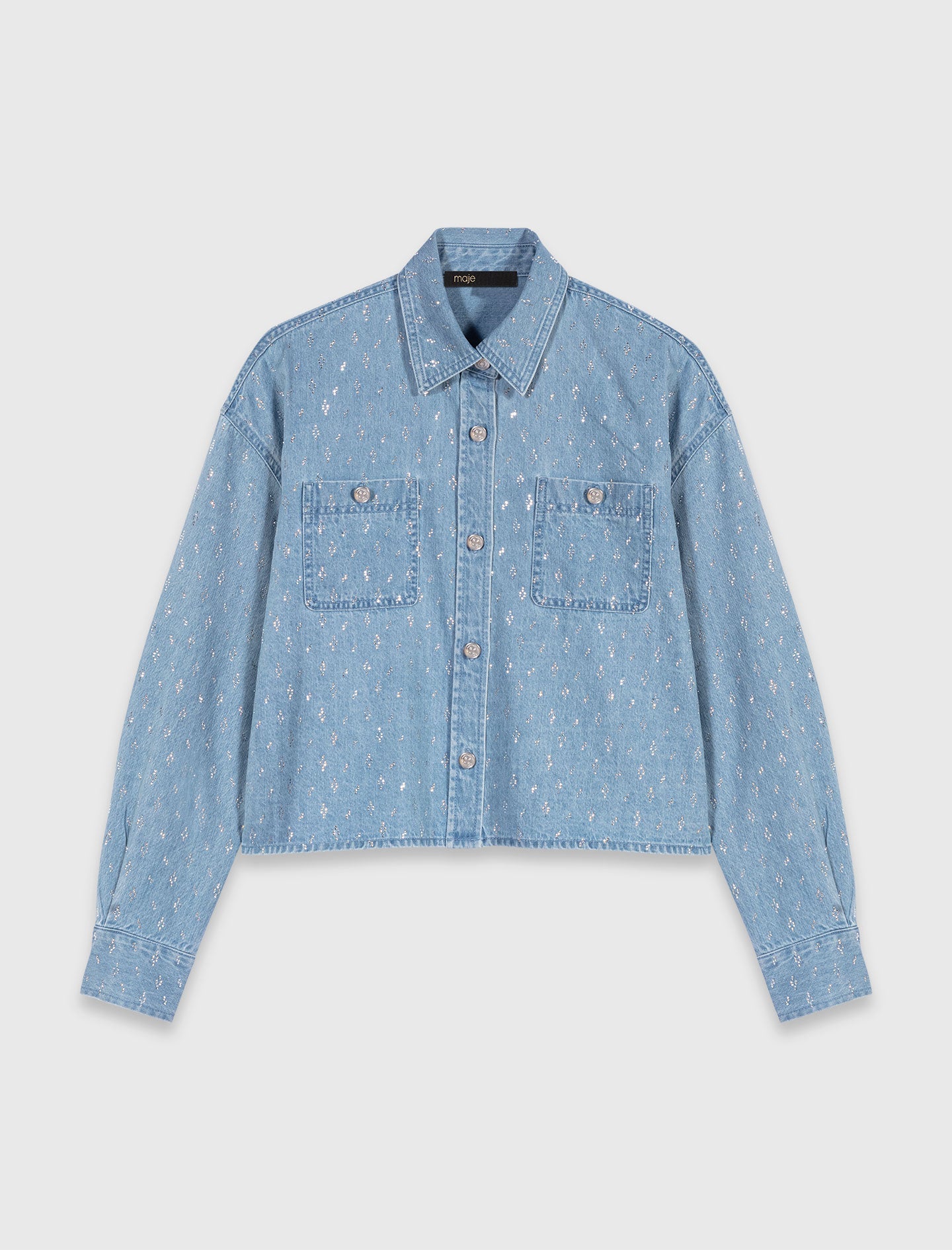 Short rhinestone denim shirt