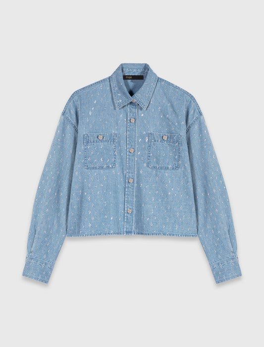 Short rhinestone denim shirt