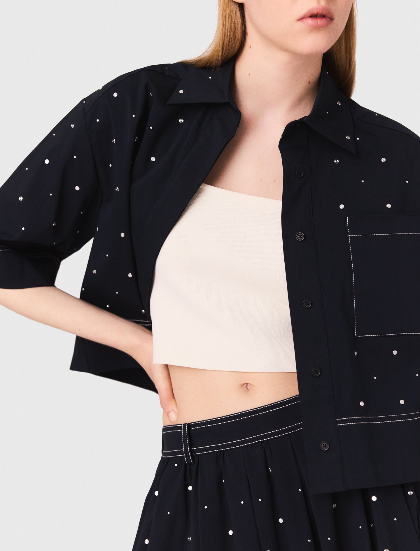 Cropped shirt with studs