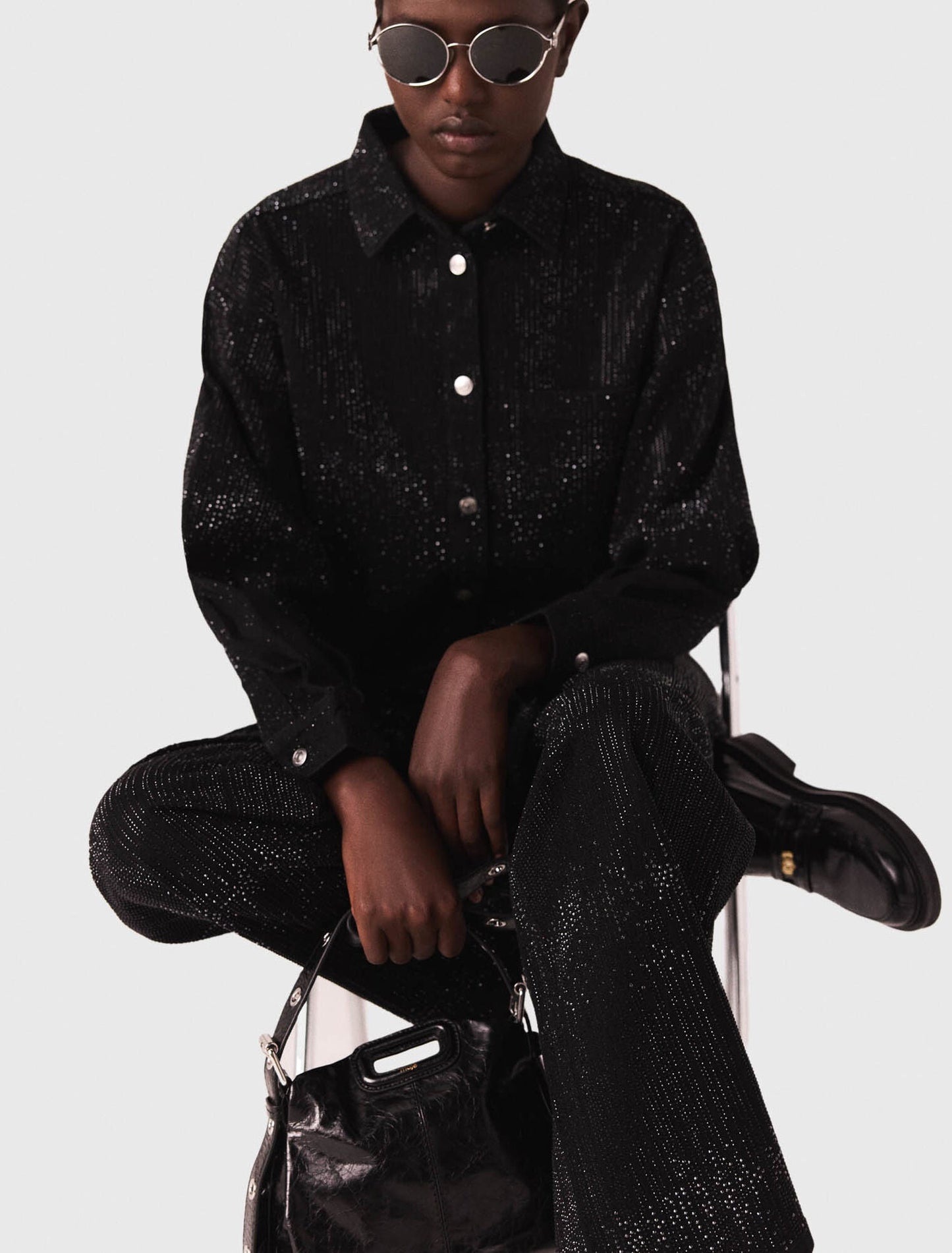 mfpcm00686 rhinestone denim shirt black