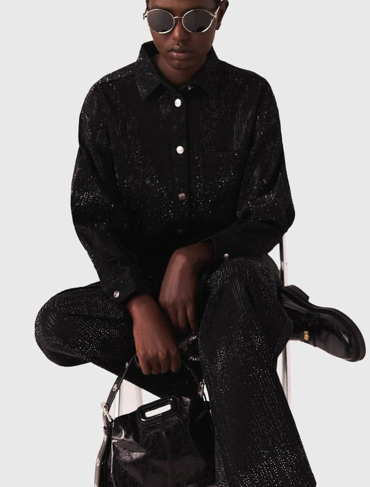 mfpcm00686 rhinestone denim shirt black