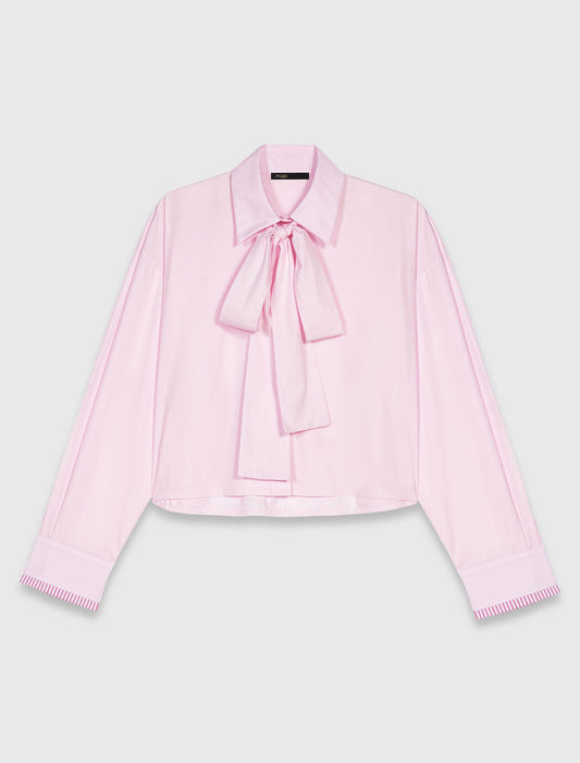 Short shirt with pussy bow