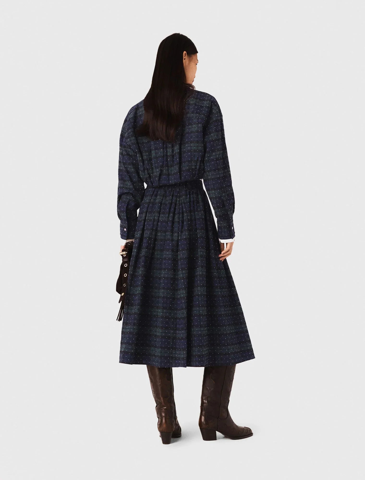 Checked rhinestone cropped shirt