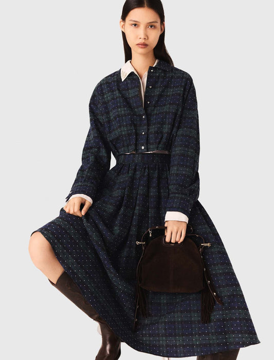 Checked rhinestone cropped shirt