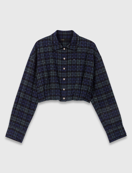 Checked rhinestone cropped shirt