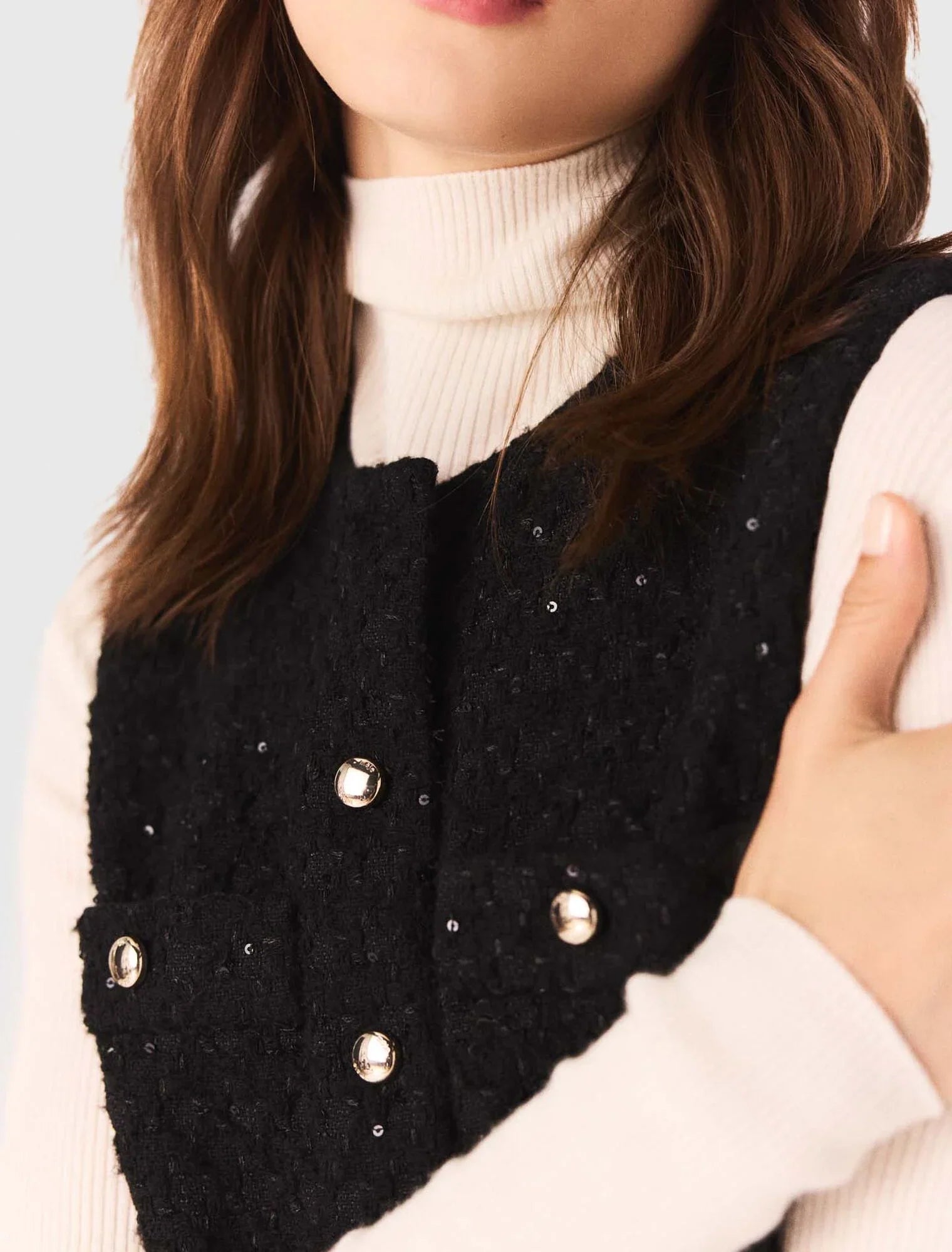 mfpco00357 tweed playsuit with rhinestones black