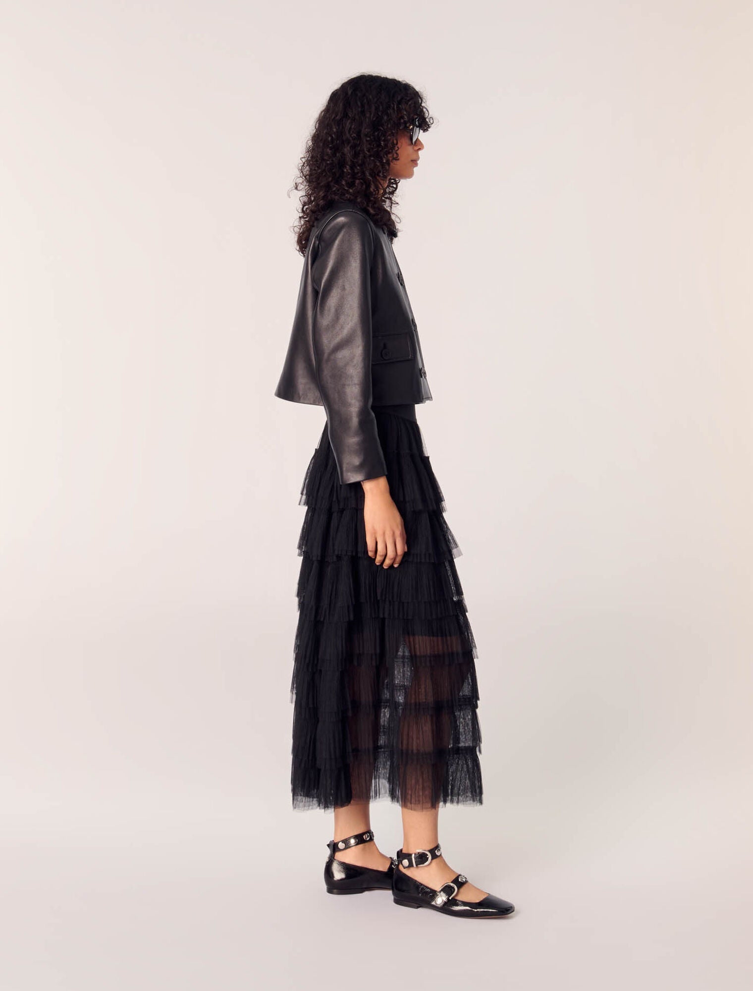 Black-Tulle Midi Skirt