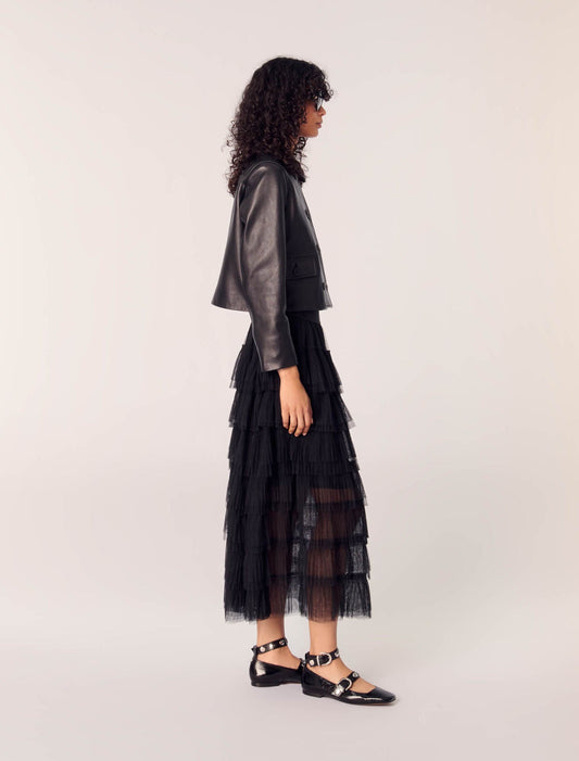 Black-Tulle Midi Skirt