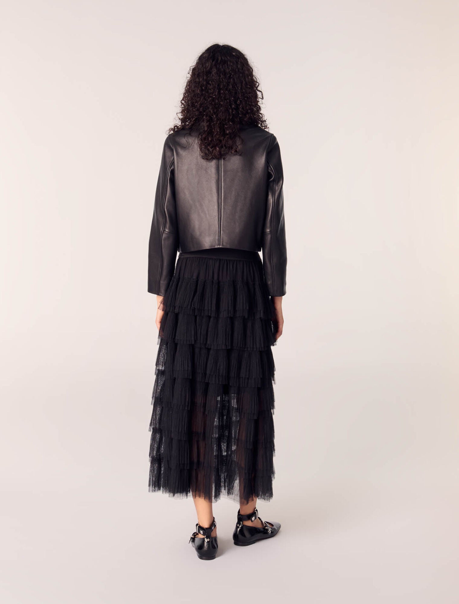 Black-Tulle Midi Skirt