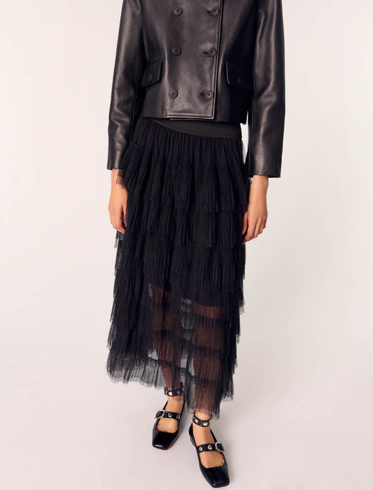Black-Tulle Midi Skirt