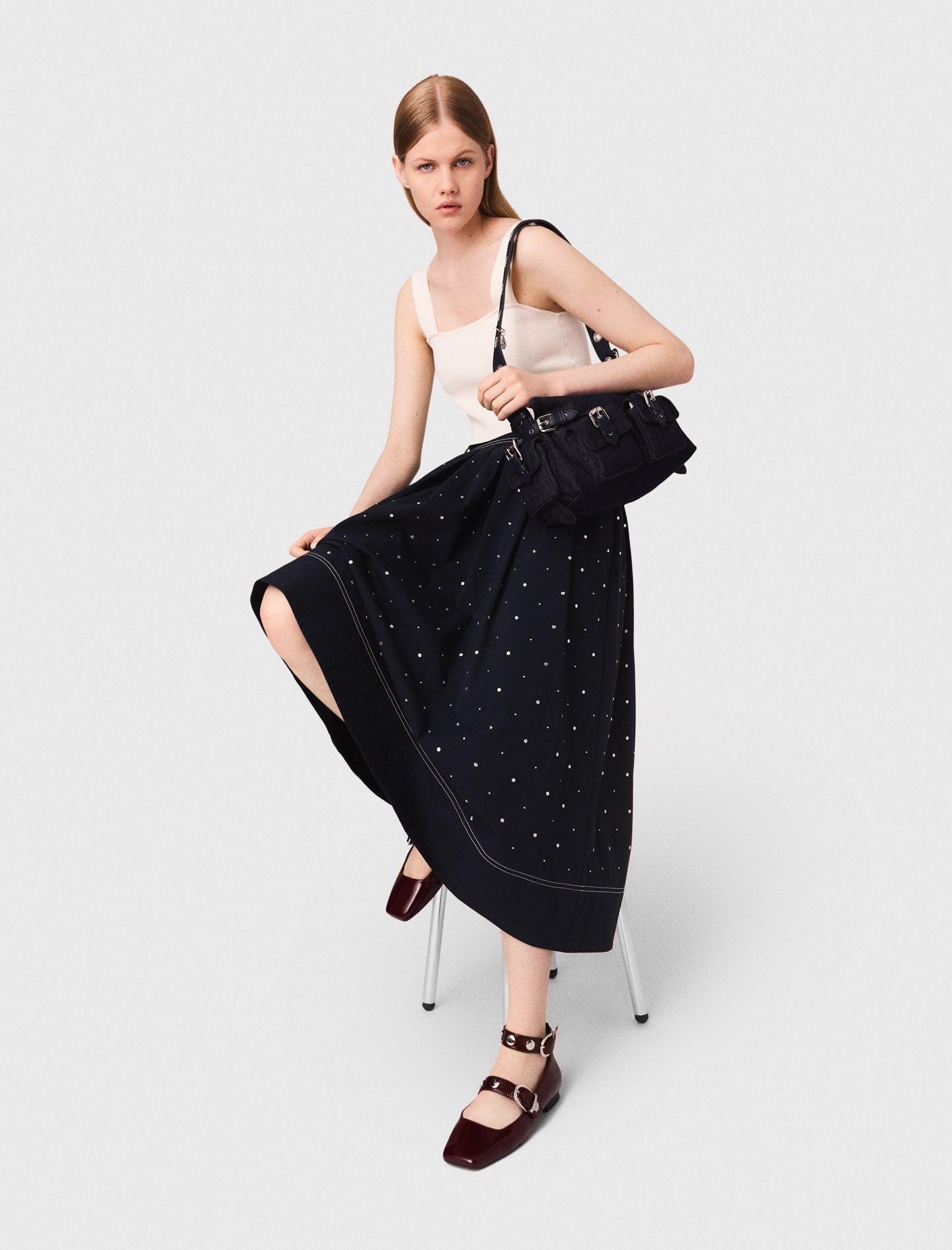 Long studded cotton skirt