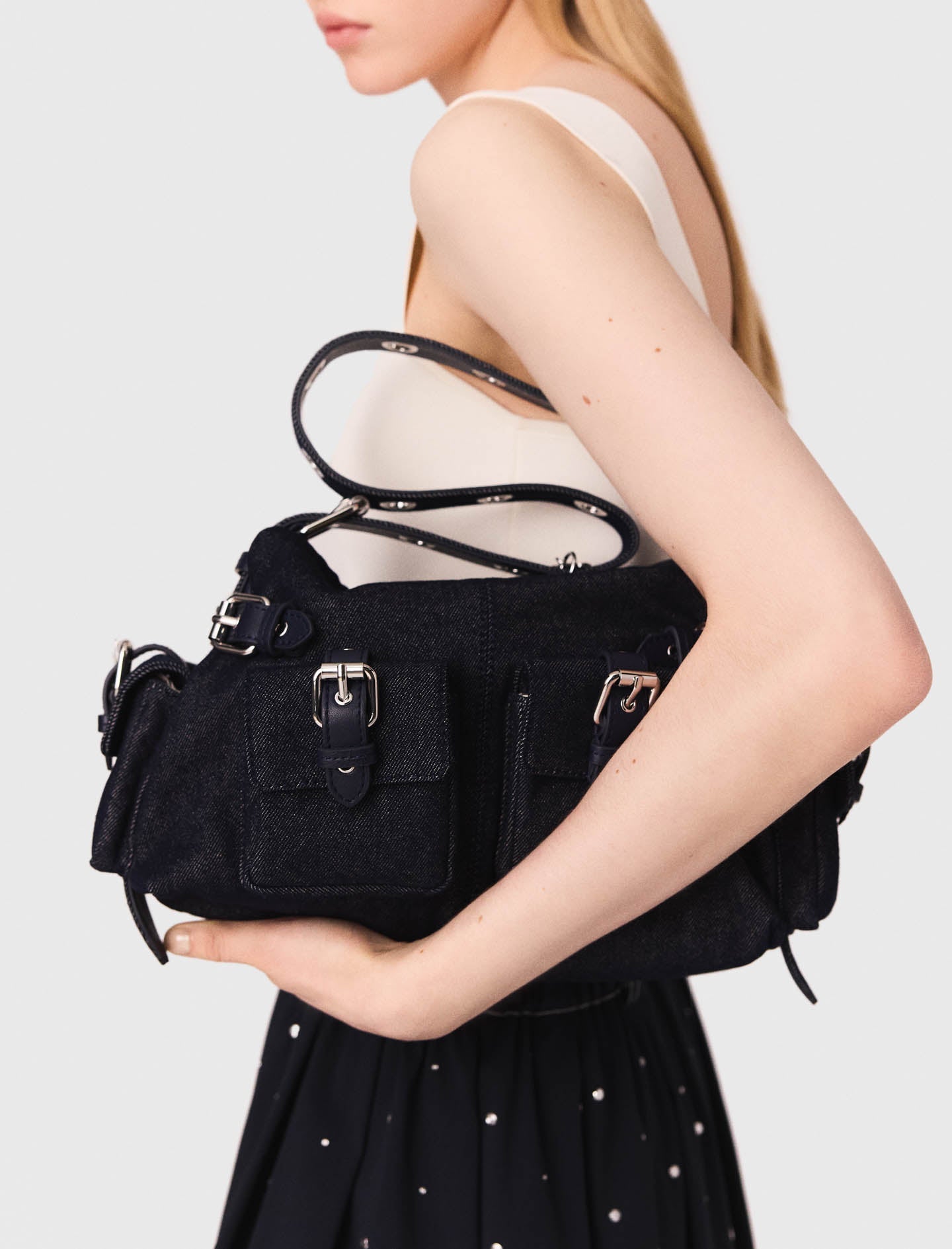 Long studded cotton skirt