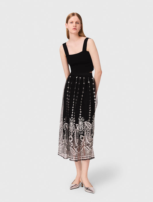 Long embroidered tulle skirt