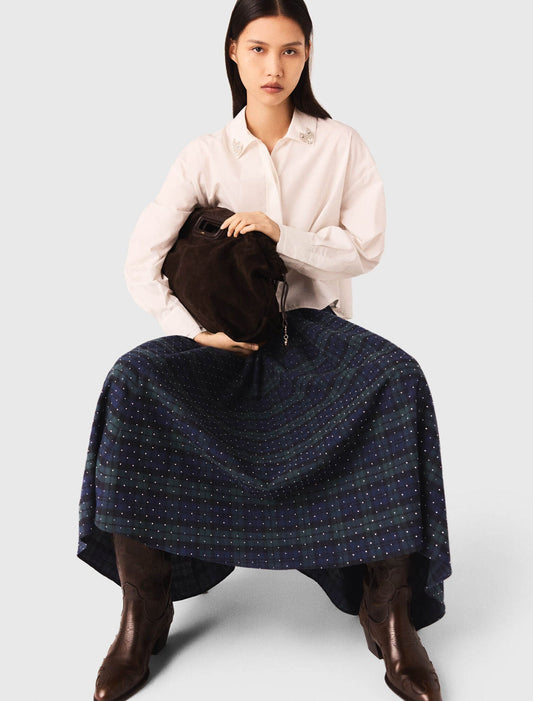 Check skirt with rhinestones