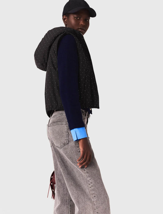 mfpou01415 rhinestone sleeveless puffer jacket black