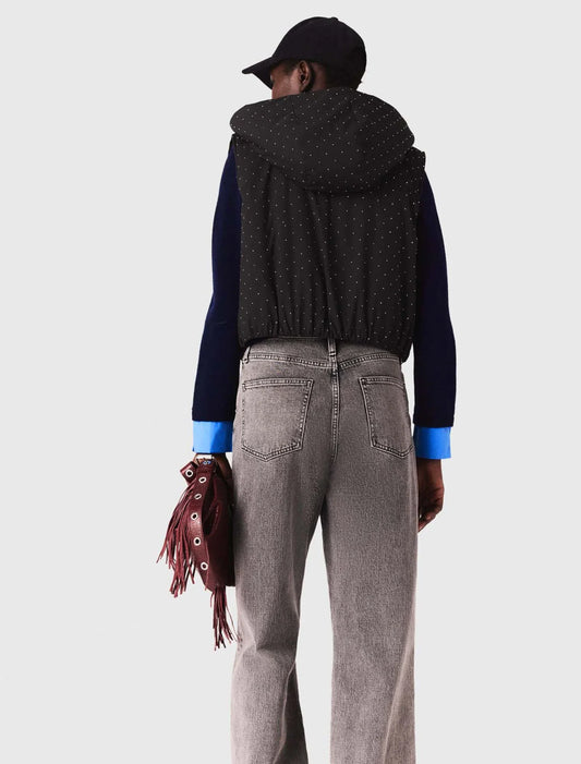 mfpou01415 rhinestone sleeveless puffer jacket black