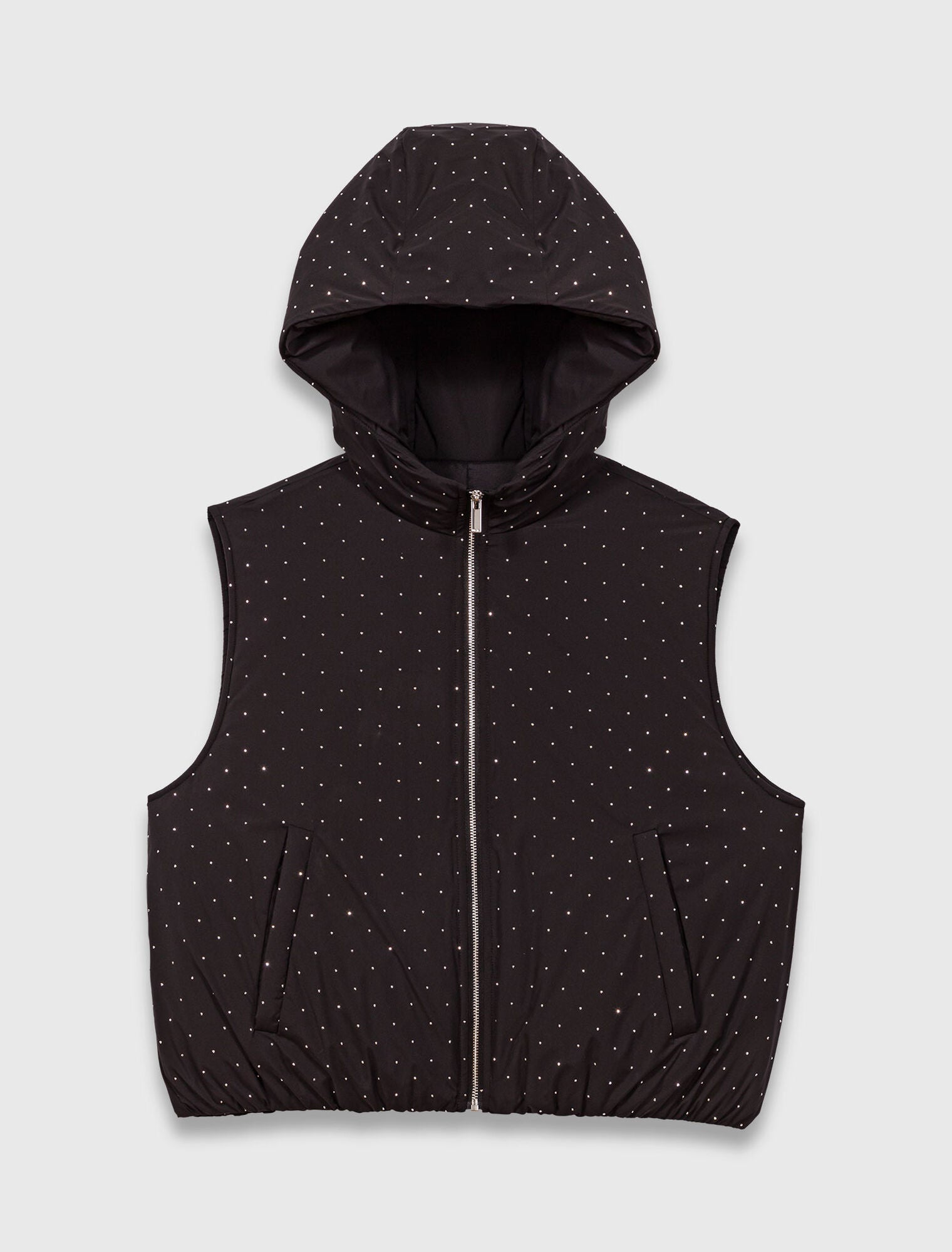 mfpou01415 rhinestone sleeveless puffer jacket black