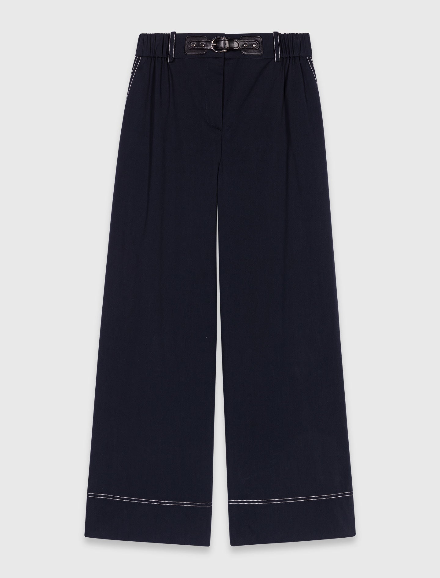 Cotton trousers with leather belt