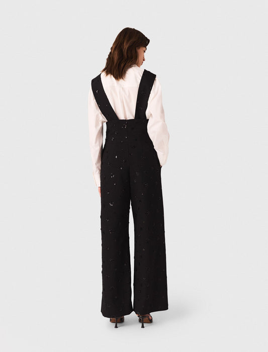 Embroidered trousers with braces Black