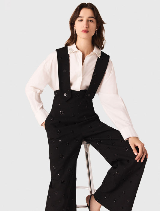 Embroidered trousers with braces Black