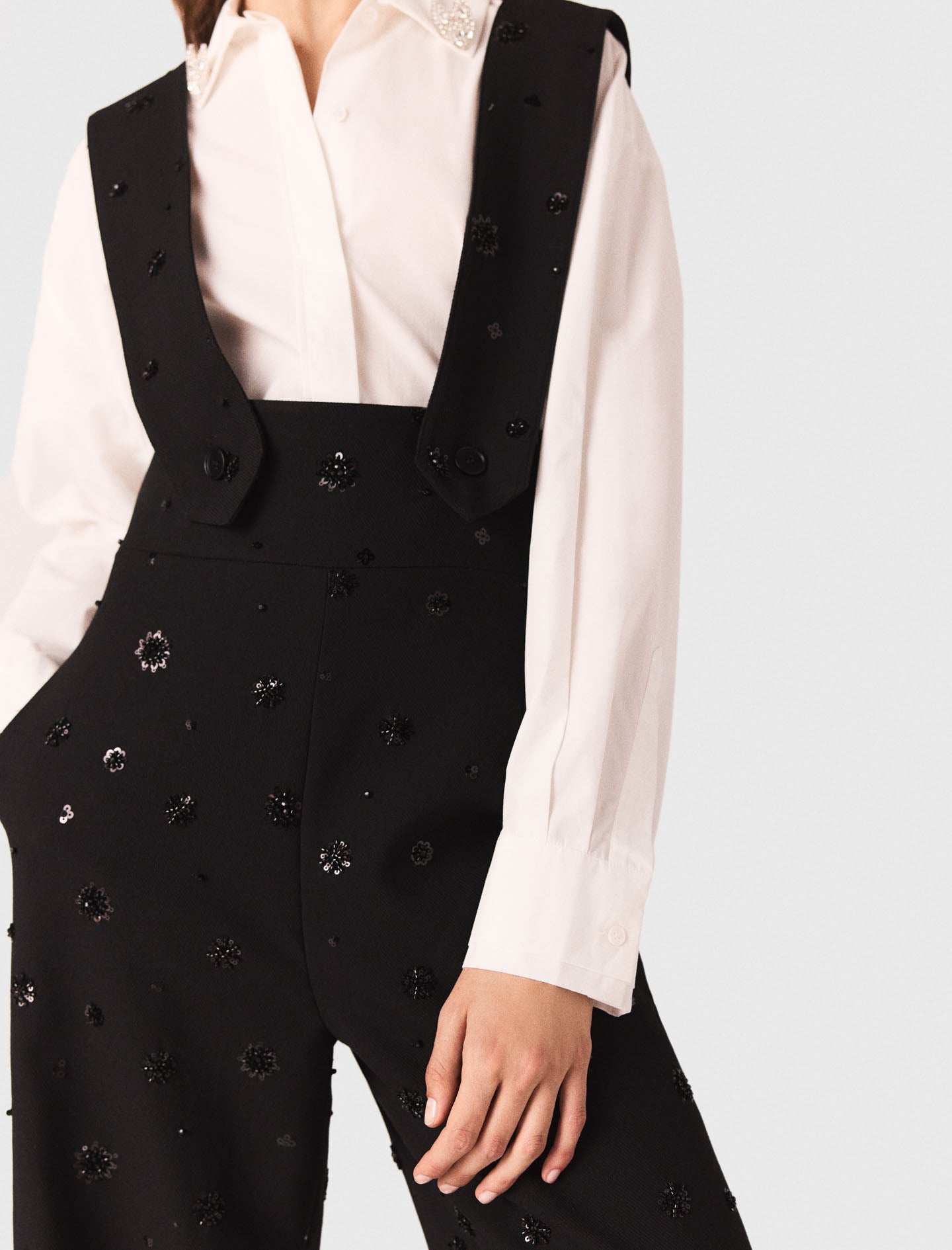 Embroidered trousers with braces Black