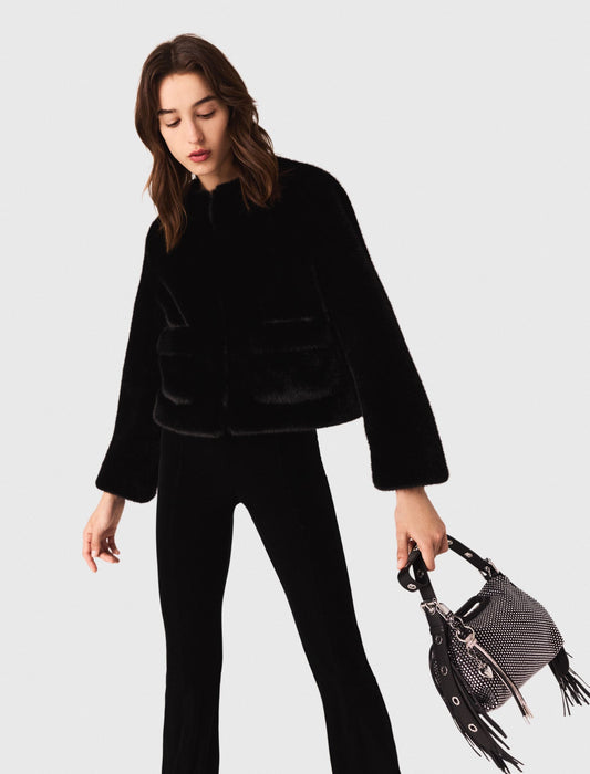 Stretch velour trousers Black