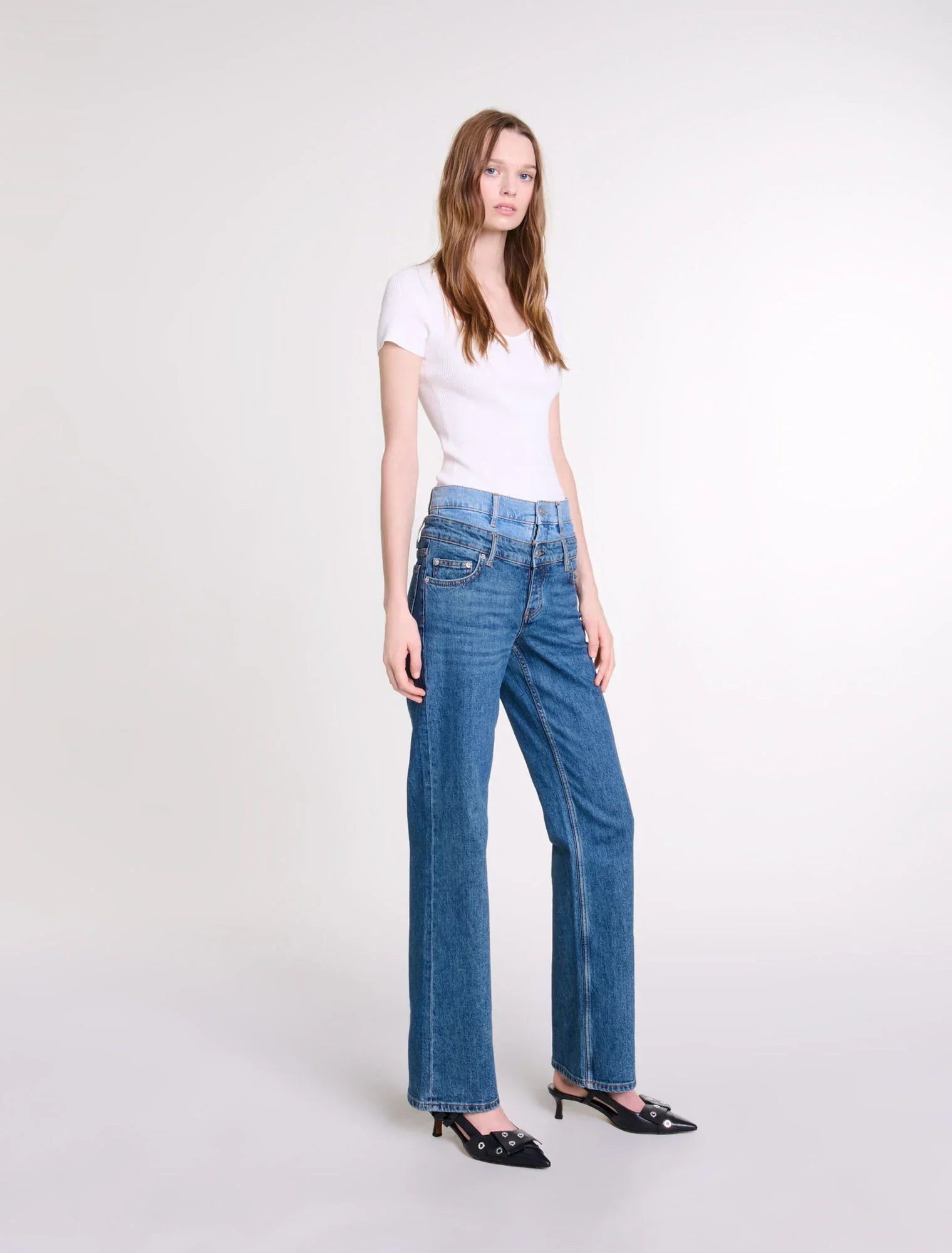 Ecru-Ecru Rib knit top