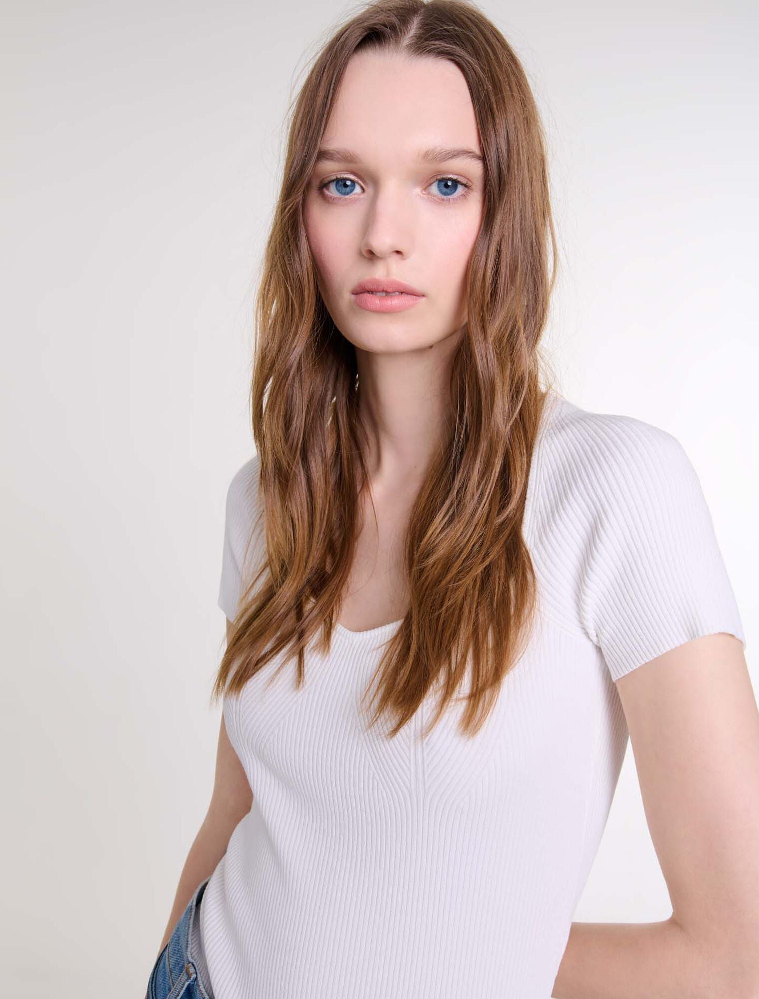 Ecru-Ecru Rib knit top