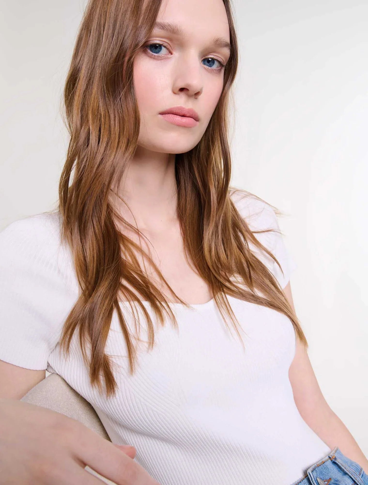 Ecru-Ecru Rib knit top