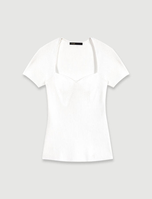 Ecru-Ecru Rib knit top