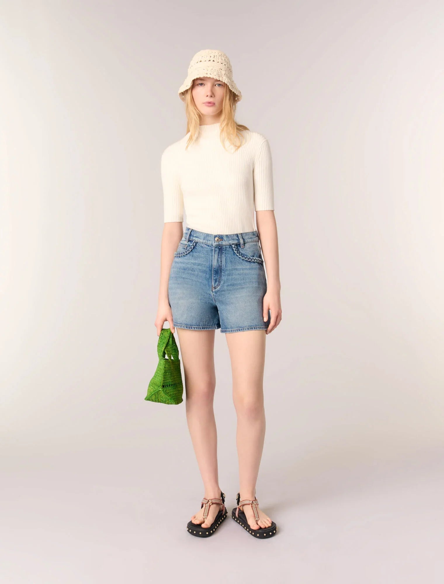 Ecru-featured-Rib knit top