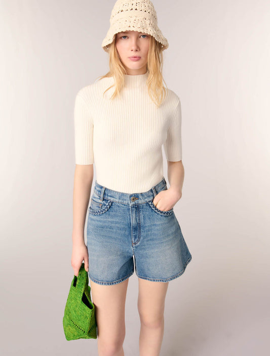 Ecru-Rib knit top