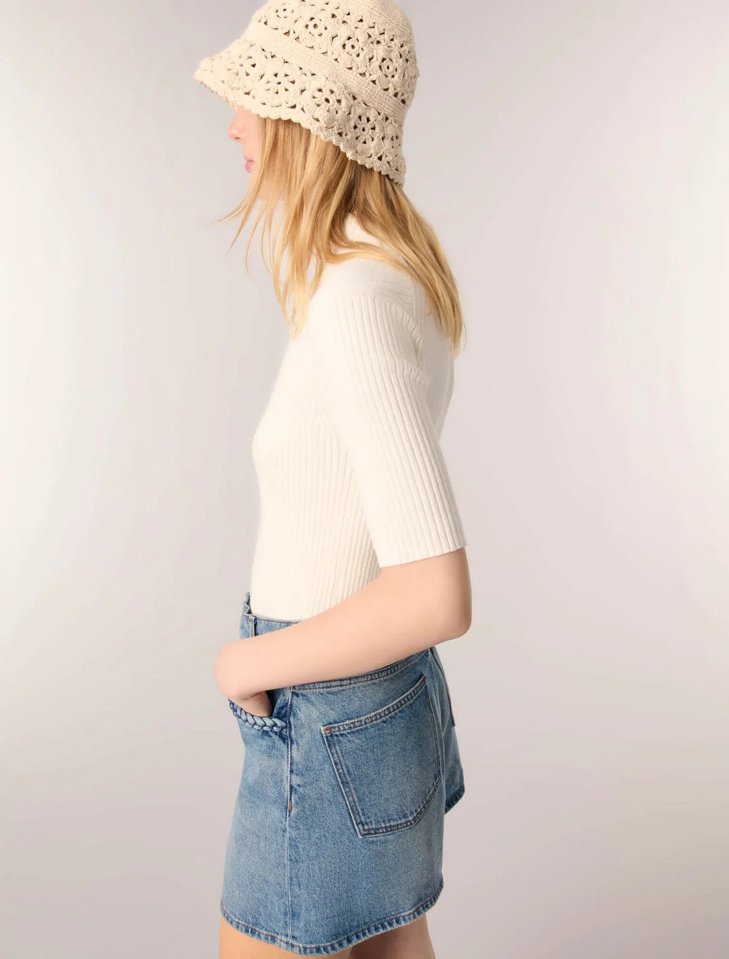 Ecru-Rib knit top