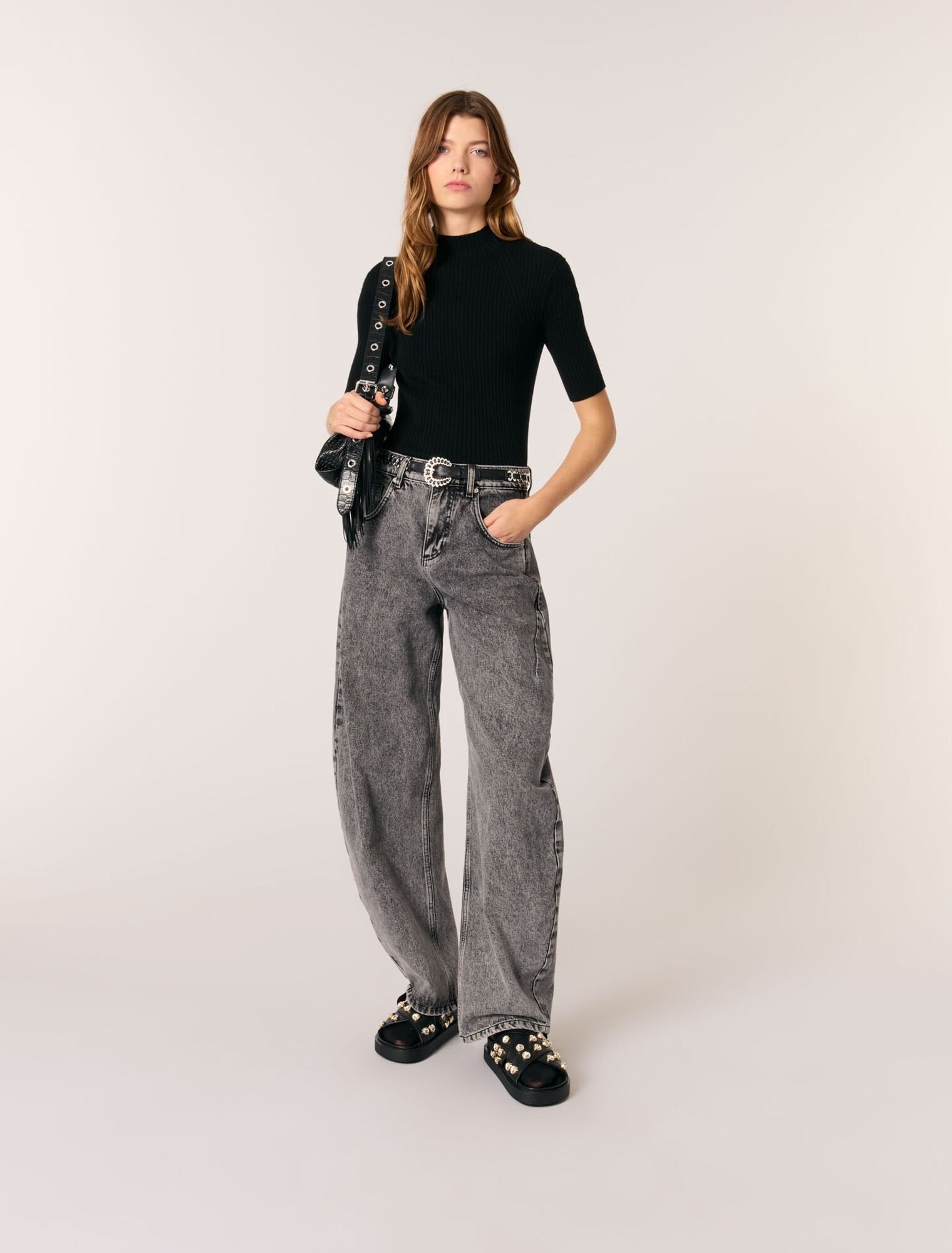 Black featured Rib knit top