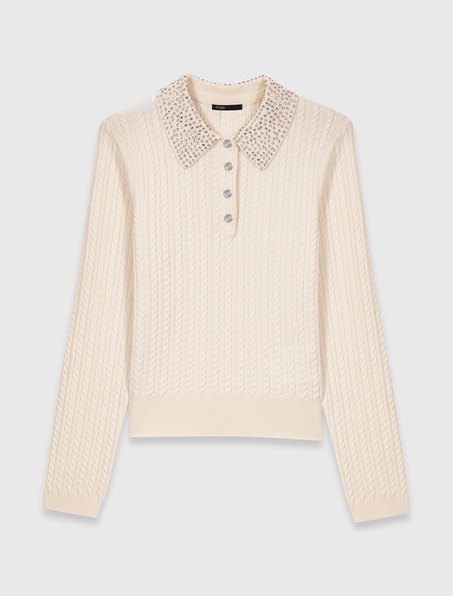 Knit polo shirt with rhinestone collar