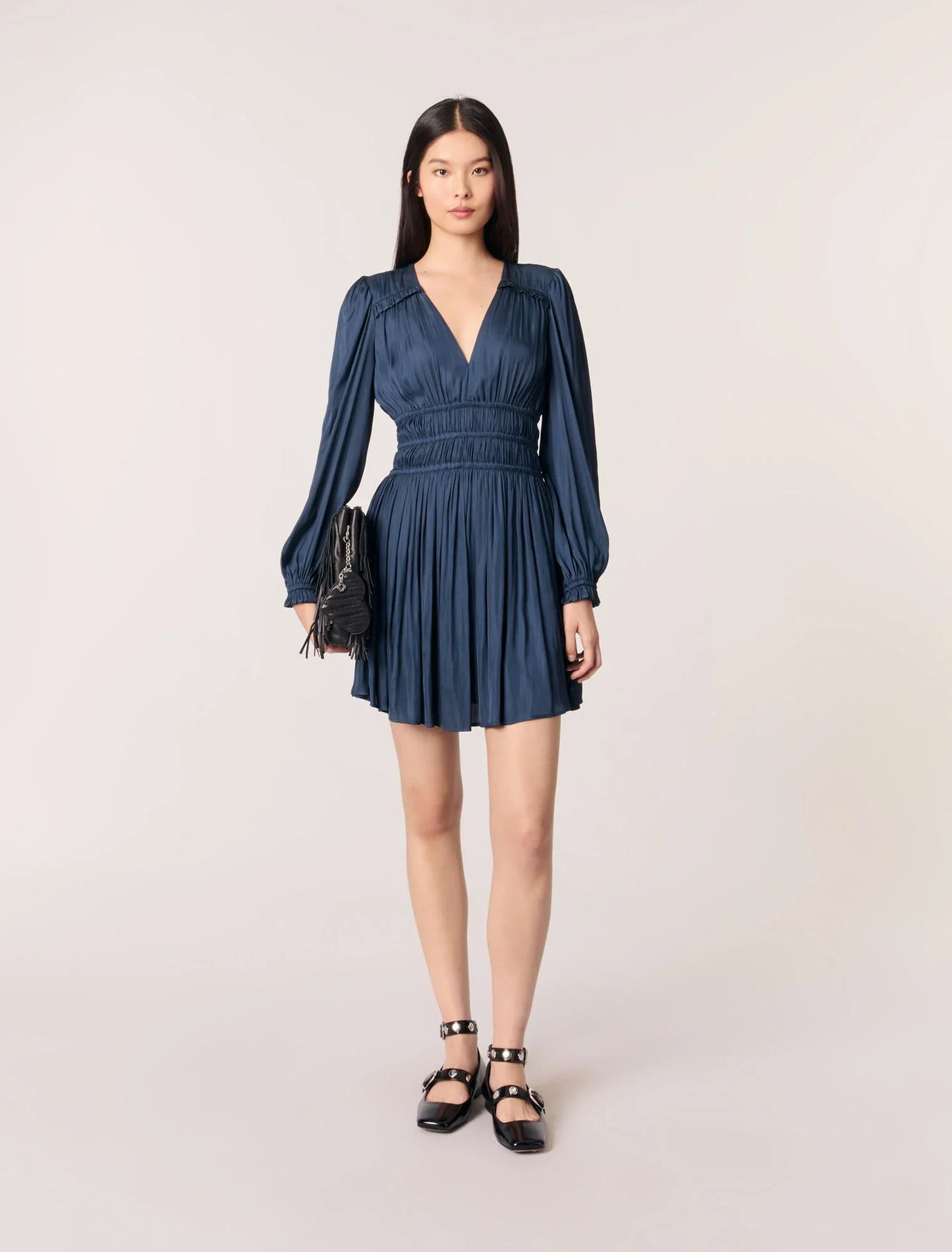 Navy-featured-SATIN DRESS WITH RUFFLES