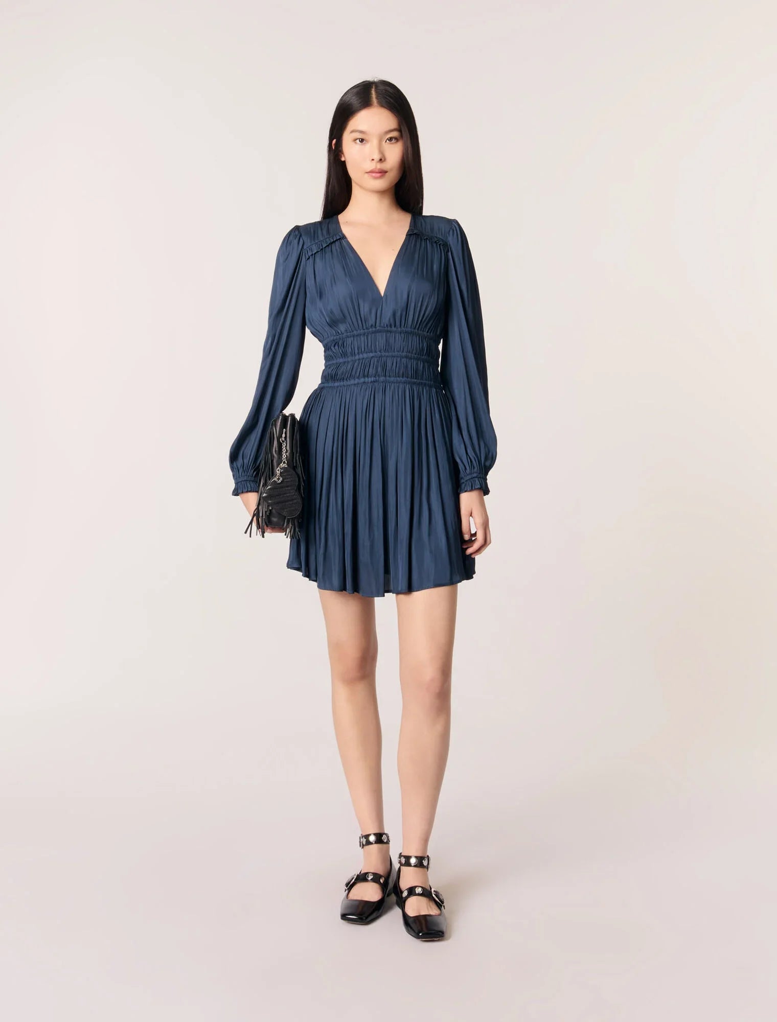 Navy-featured-SATIN DRESS WITH RUFFLES