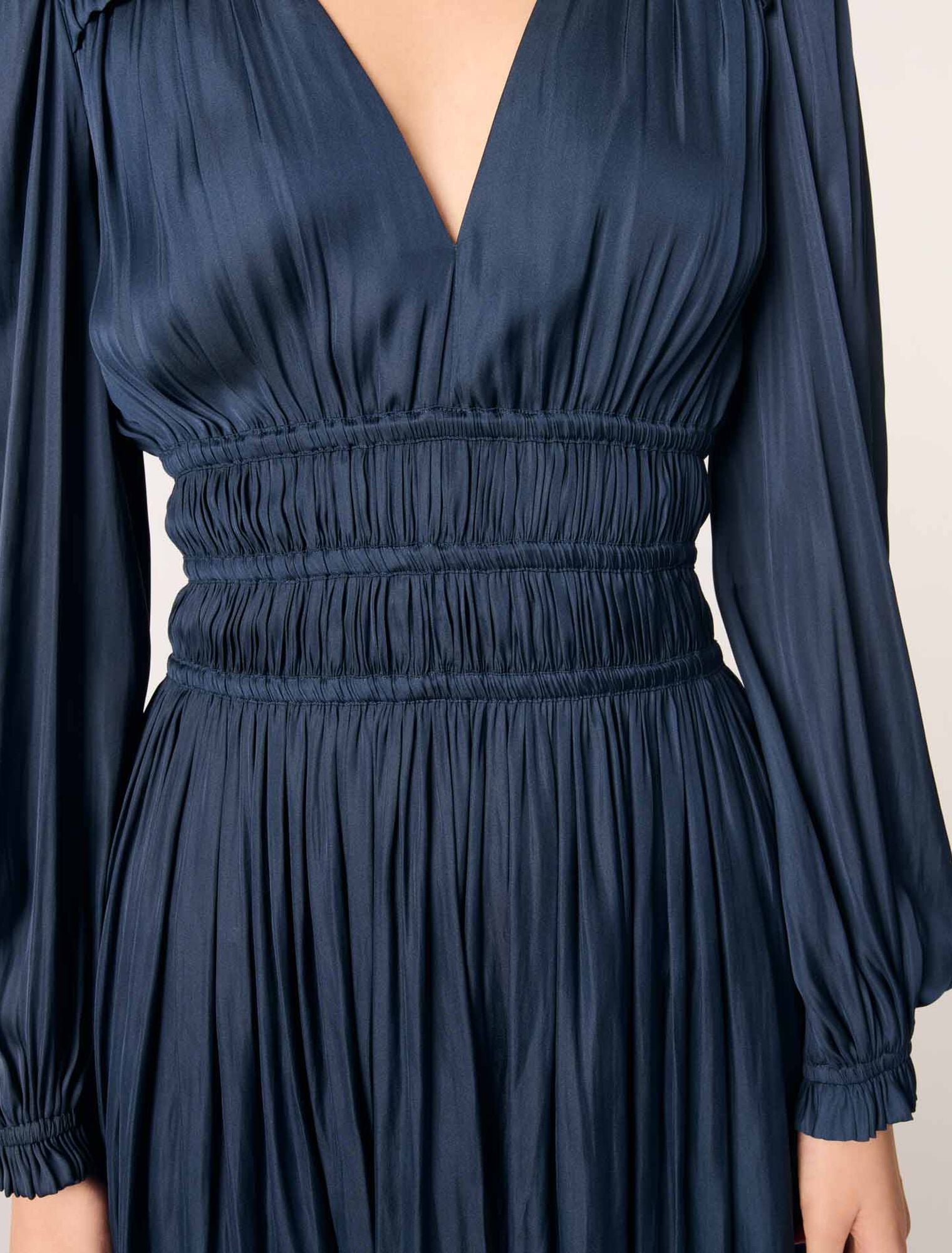 Navy-SATIN DRESS WITH RUFFLES