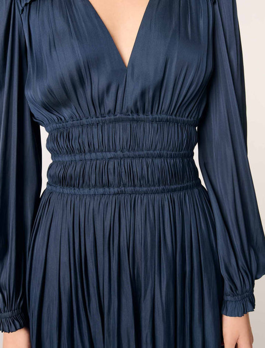 Navy-SATIN DRESS WITH RUFFLES