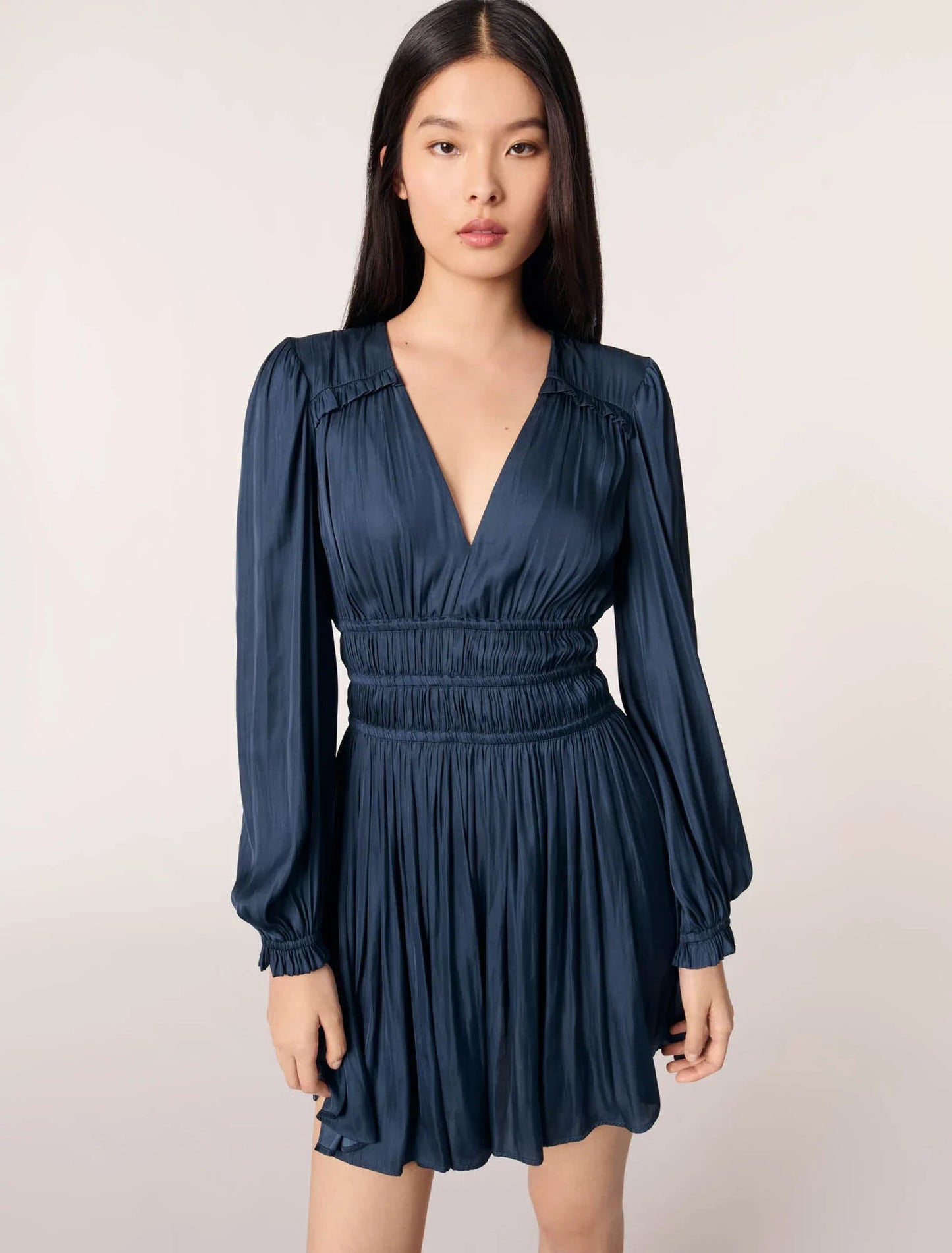 Navy-SATIN DRESS WITH RUFFLES