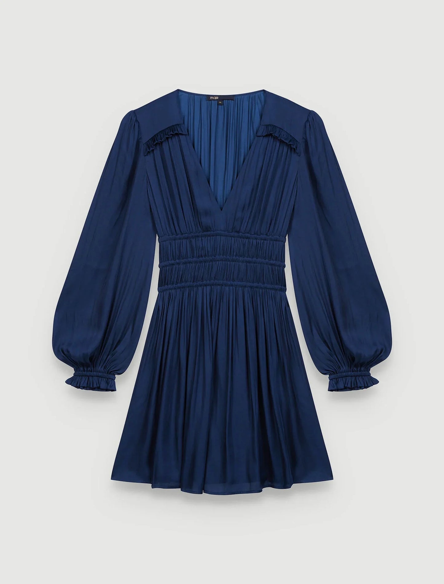Navy-SATIN DRESS WITH RUFFLES