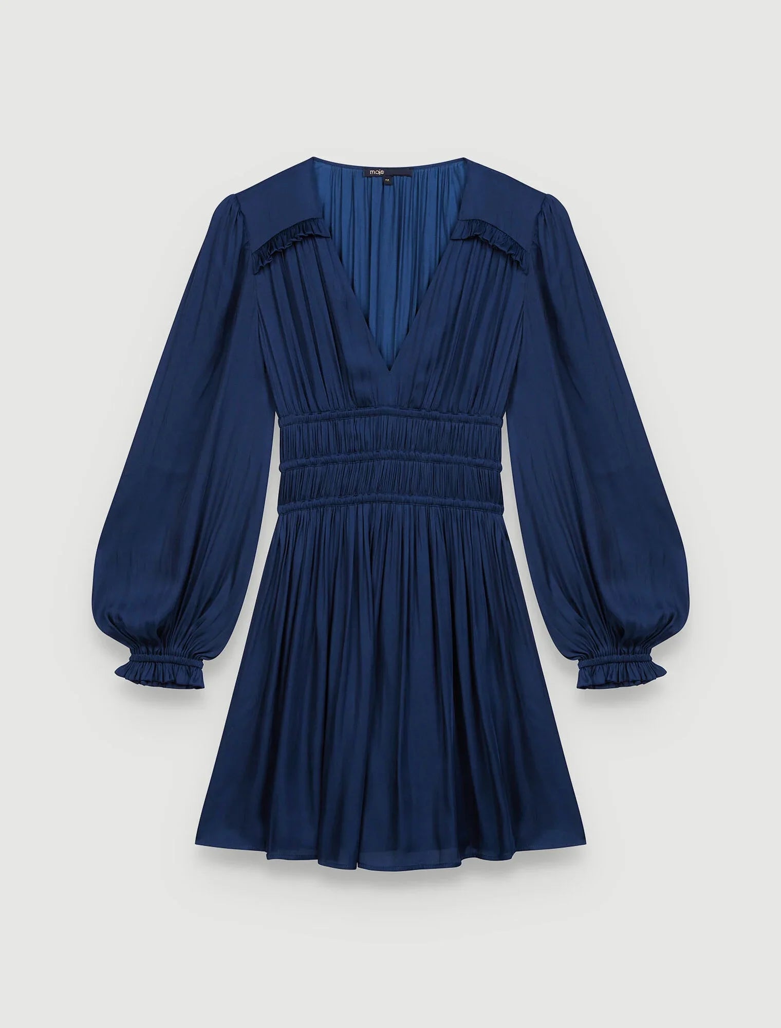 Navy-SATIN DRESS WITH RUFFLES