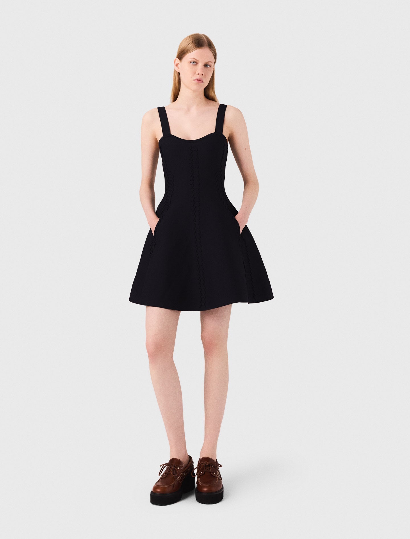 Black featured Short babydoll knit dress