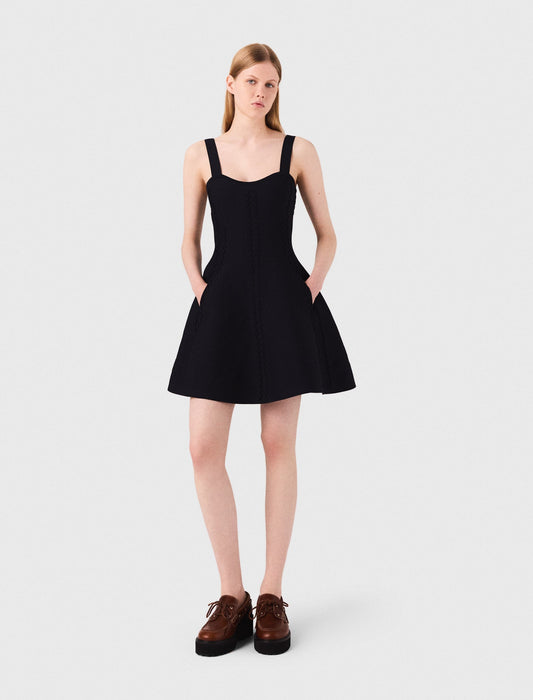 Black featured Short babydoll knit dress